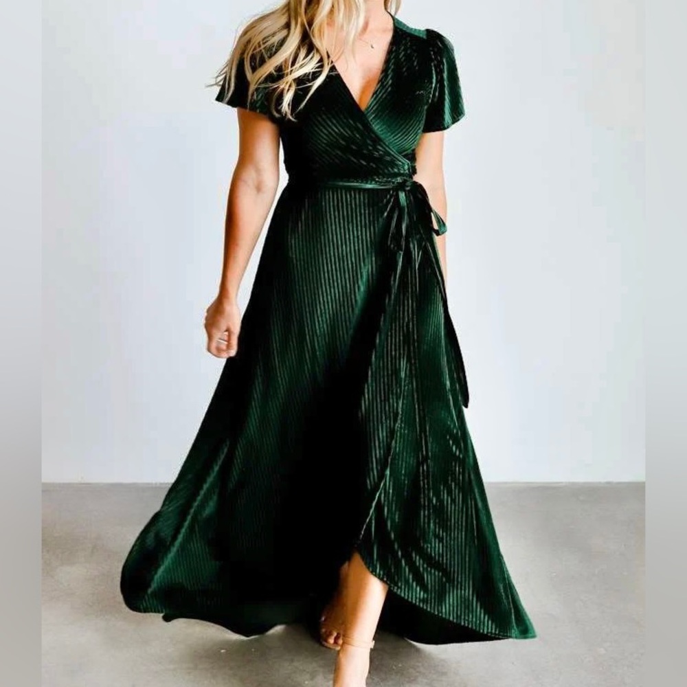 Dark Green Velvet Wrap Dress